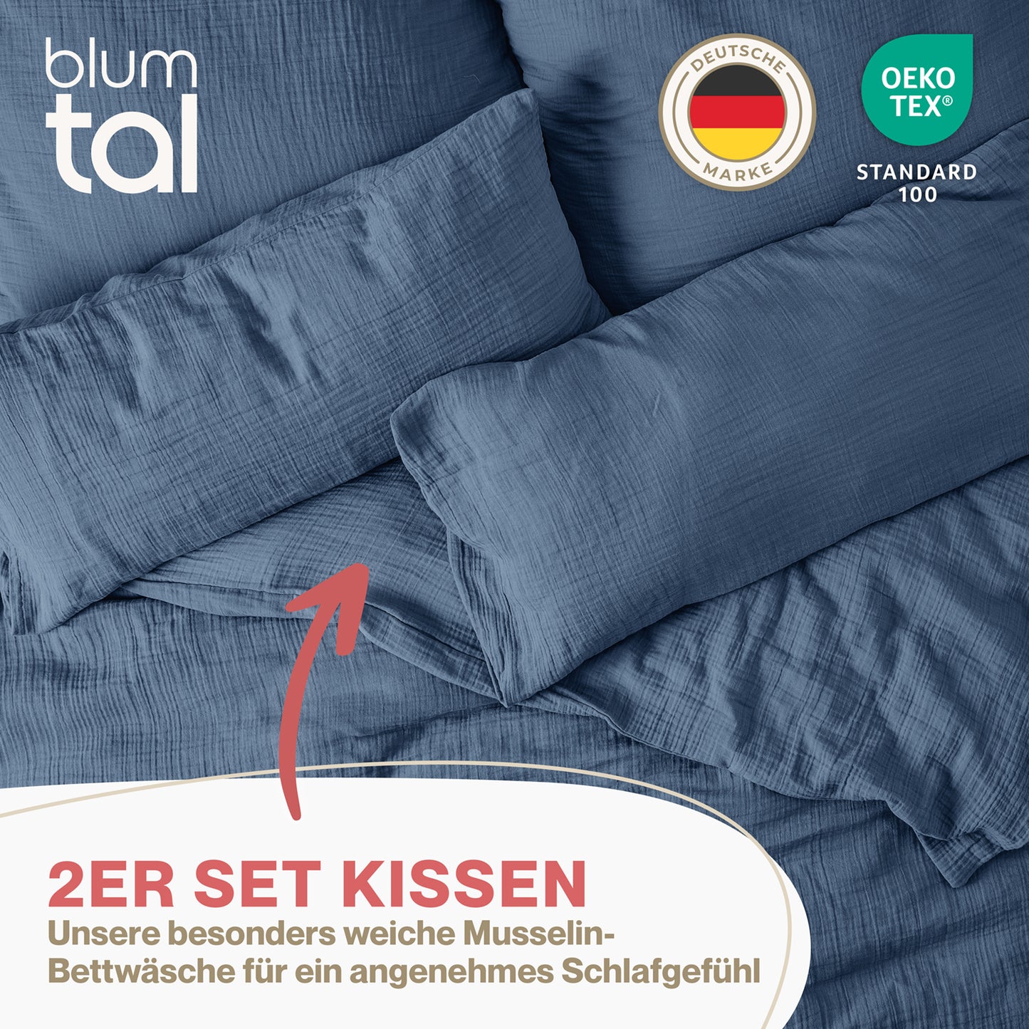 MUSSELIN KISSENBEZUG 2er Set aus 100% Baumwolle - Atmungsaktiv Extra Weich