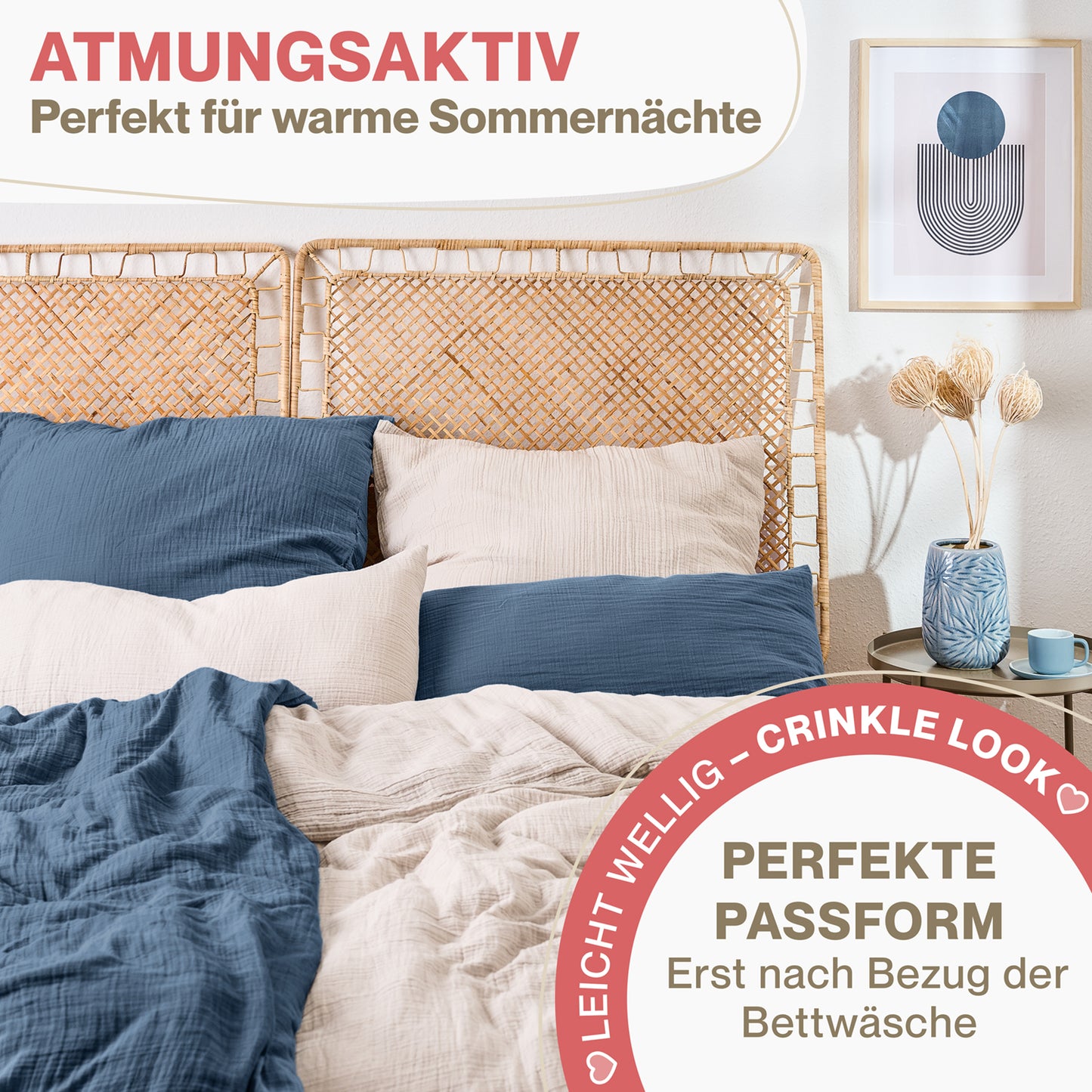 MUSSELIN KISSENBEZUG 2er Set aus 100% Baumwolle - Atmungsaktiv Extra Weich