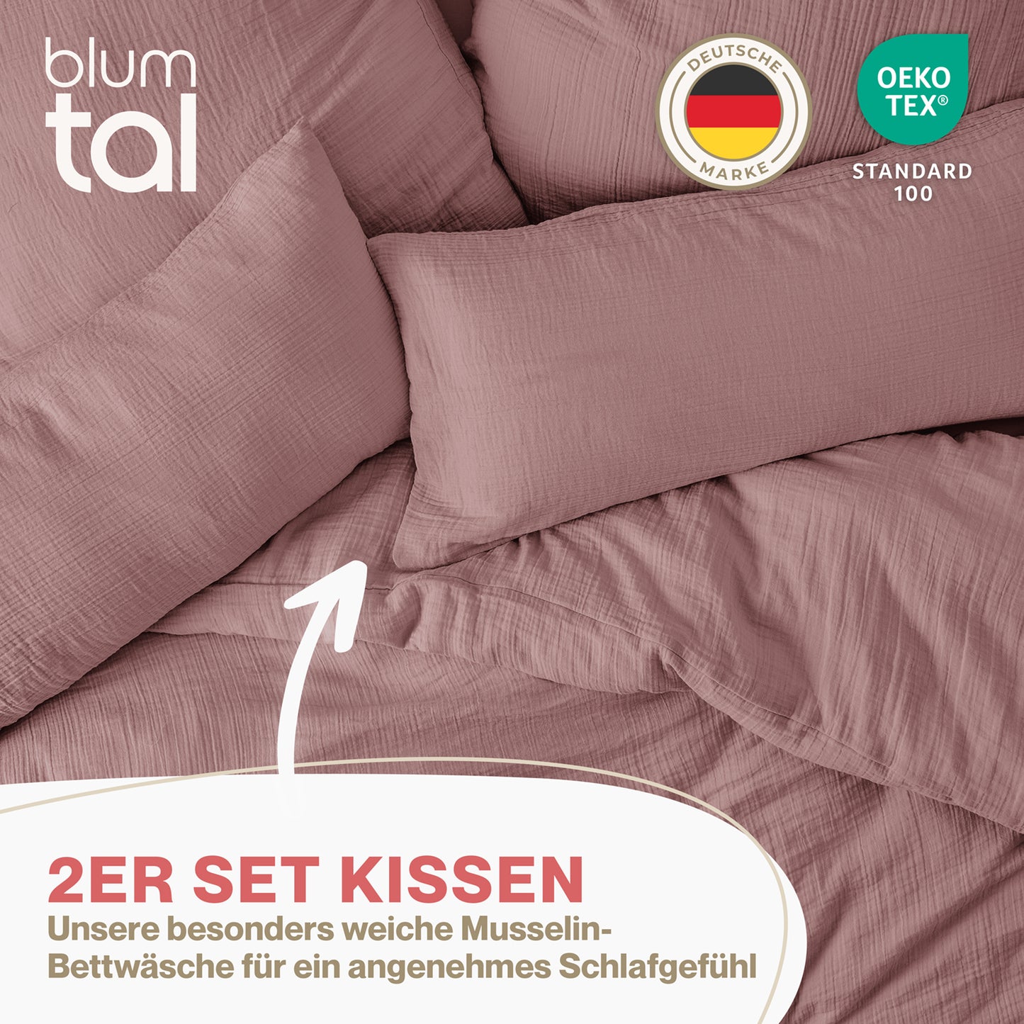 MUSSELIN KISSENBEZUG 2er Set aus 100% Baumwolle - Atmungsaktiv Extra Weich