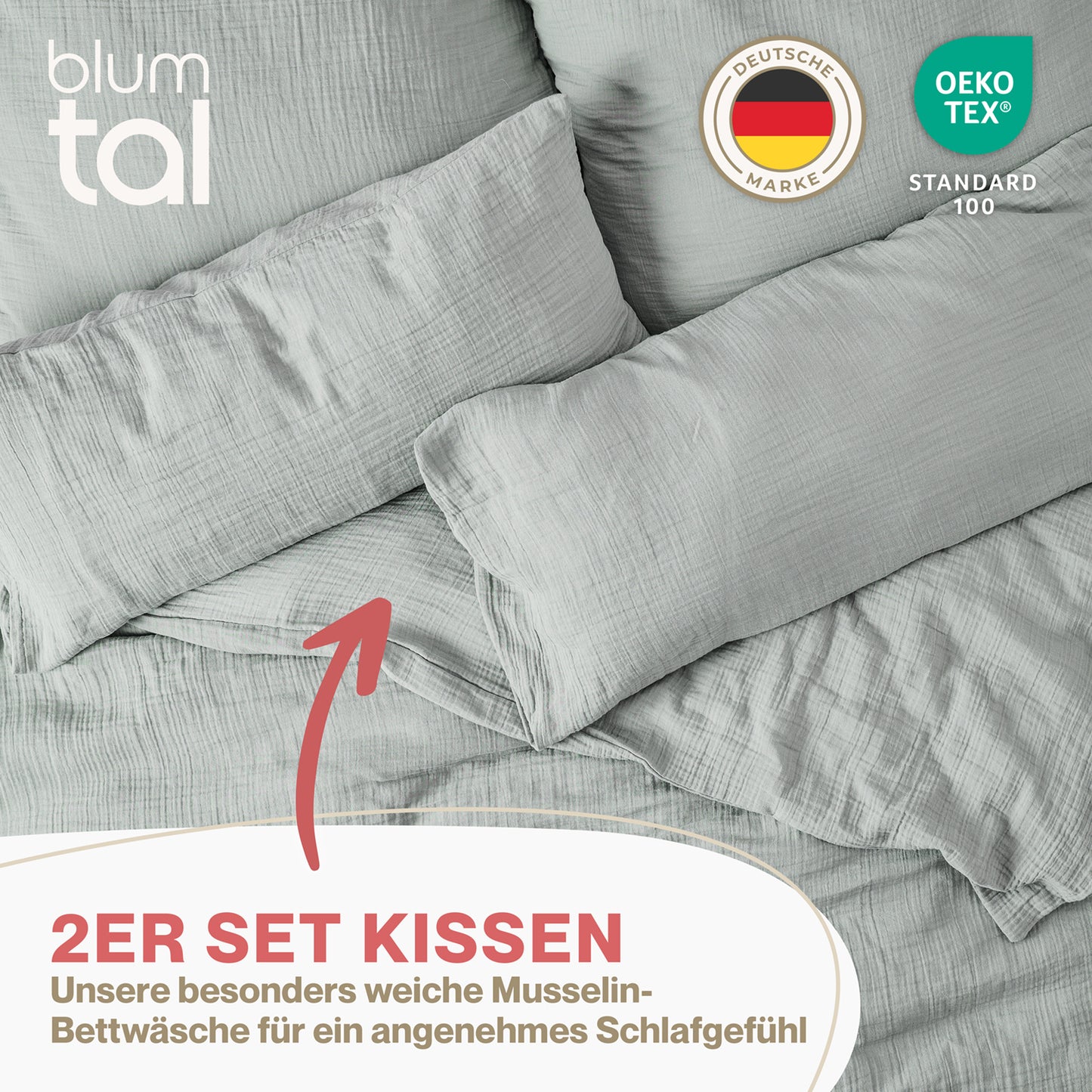 MUSSELIN KISSENBEZUG 2er Set aus 100% Baumwolle - Atmungsaktiv Extra Weich
