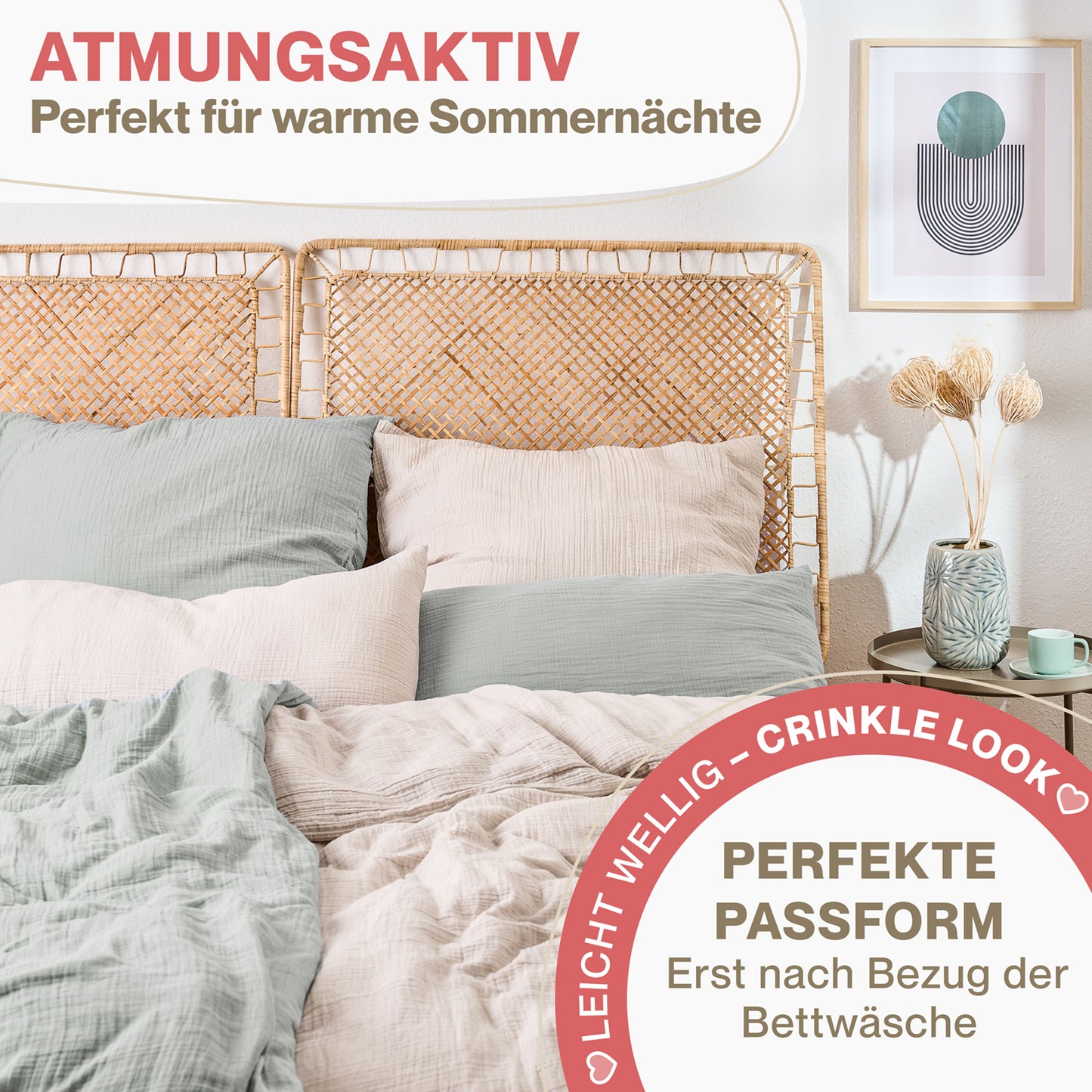 MUSSELIN KISSENBEZUG 2er Set aus 100% Baumwolle - Atmungsaktiv Extra Weich