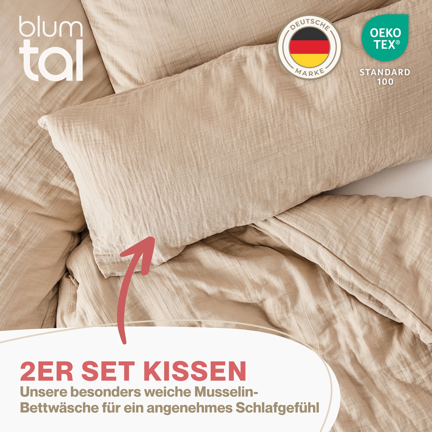 MUSSELIN KISSENBEZUG 2er Set aus 100% Baumwolle - Atmungsaktiv Extra Weich