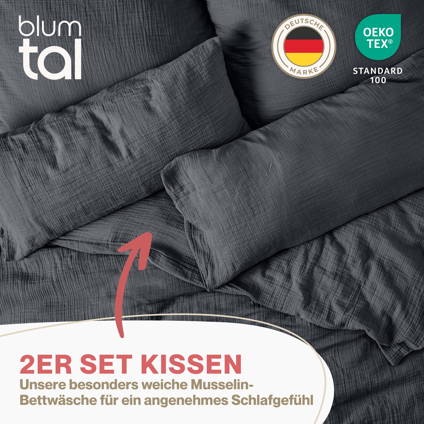 MUSSELIN KISSENBEZUG 2er Set aus 100% Baumwolle - Atmungsaktiv Extra Weich