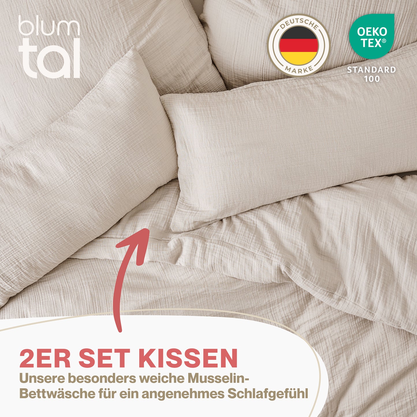 MUSSELIN KISSENBEZUG 2er Set aus 100% Baumwolle - Atmungsaktiv Extra Weich