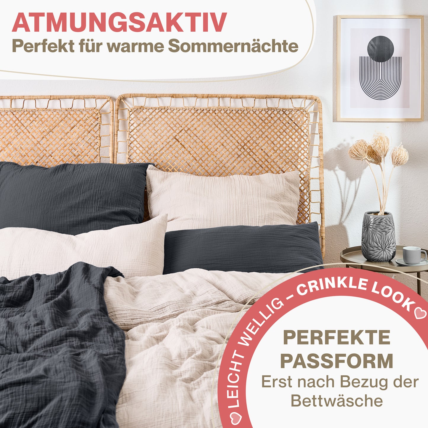 MUSSELIN KISSENBEZUG 2er Set aus 100% Baumwolle - Atmungsaktiv Extra Weich