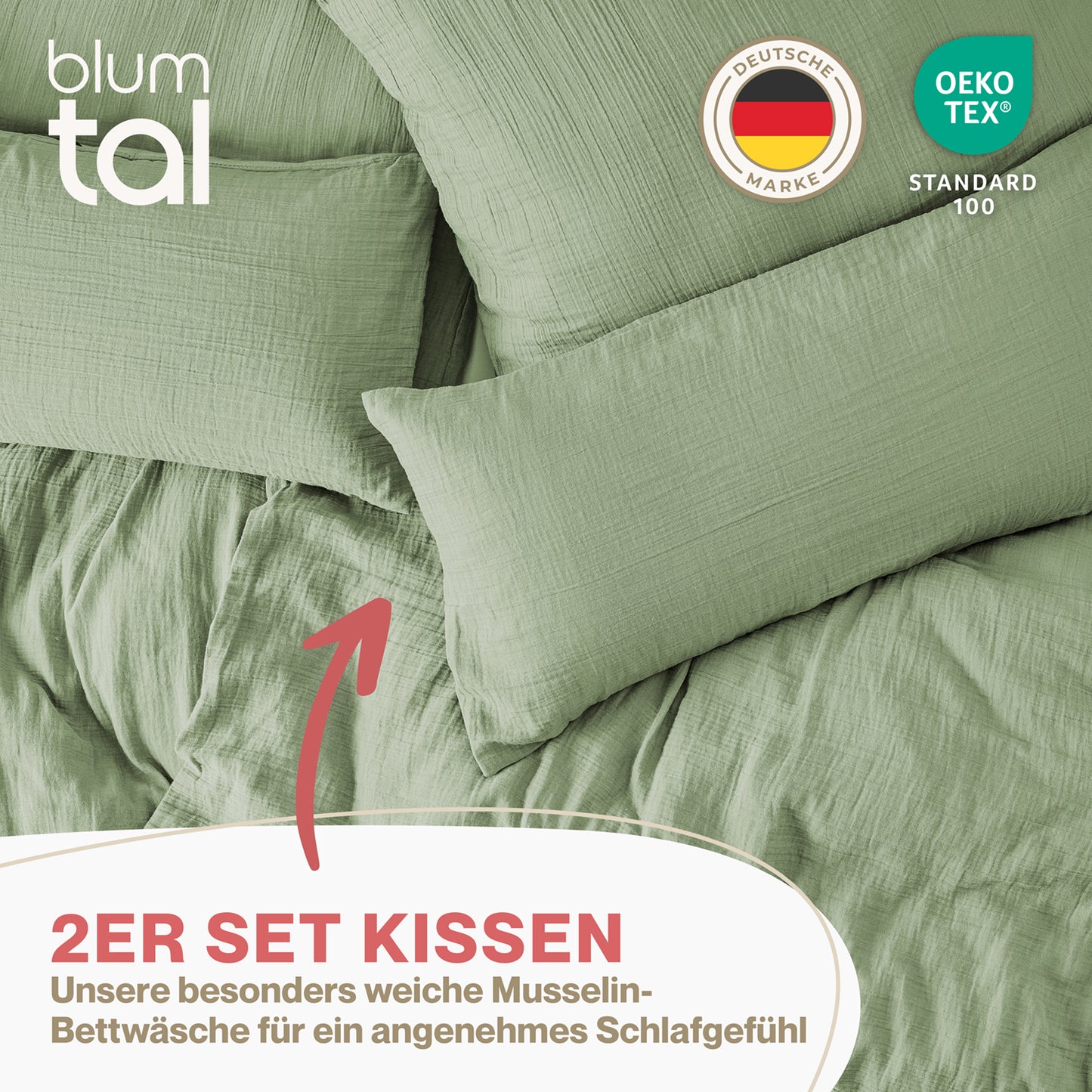 MUSSELIN KISSENBEZUG 2er Set aus 100% Baumwolle - Atmungsaktiv Extra Weich