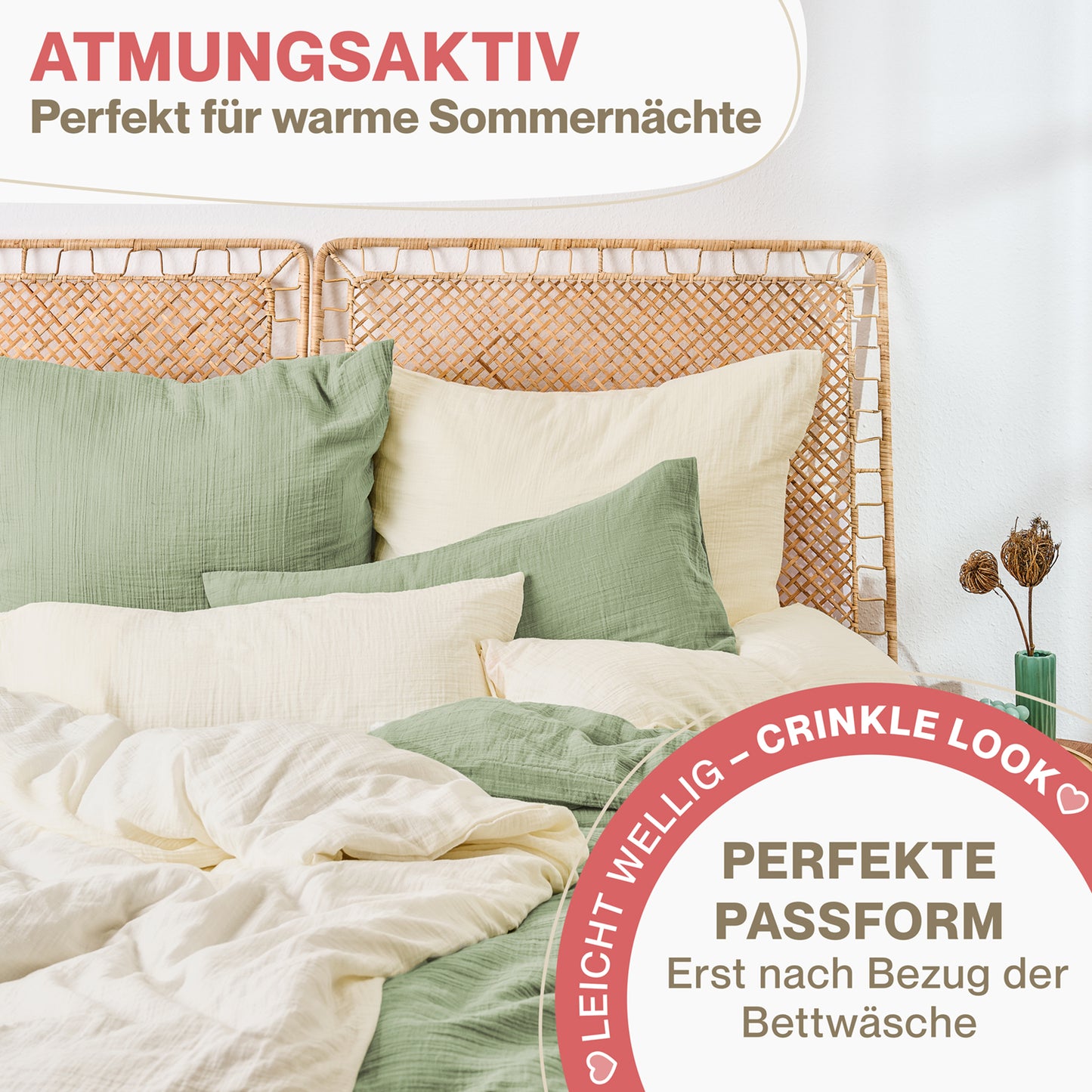 MUSSELIN KISSENBEZUG 2er Set aus 100% Baumwolle - Atmungsaktiv Extra Weich
