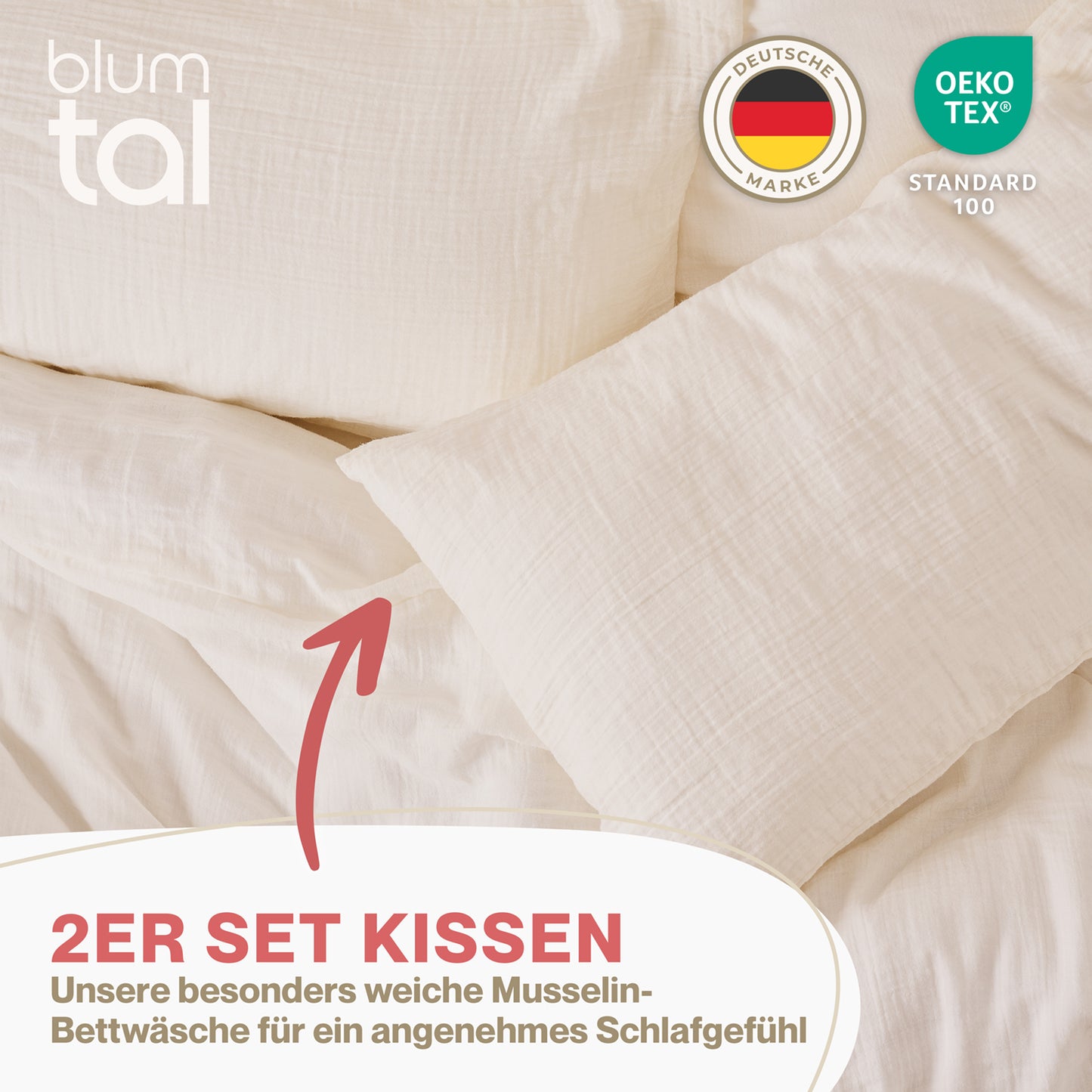 MUSSELIN KISSENBEZUG 2er Set aus 100% Baumwolle - Atmungsaktiv Extra Weich