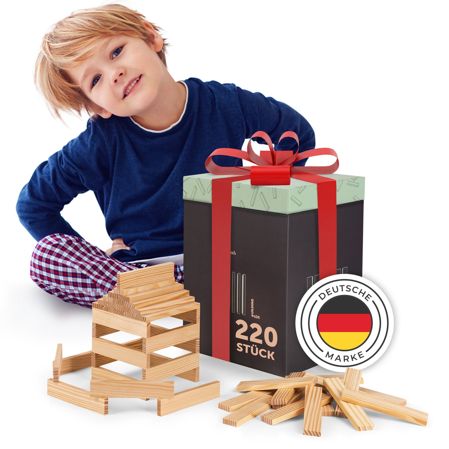 BAUKLÖTZE Set aus Holz, mit Box