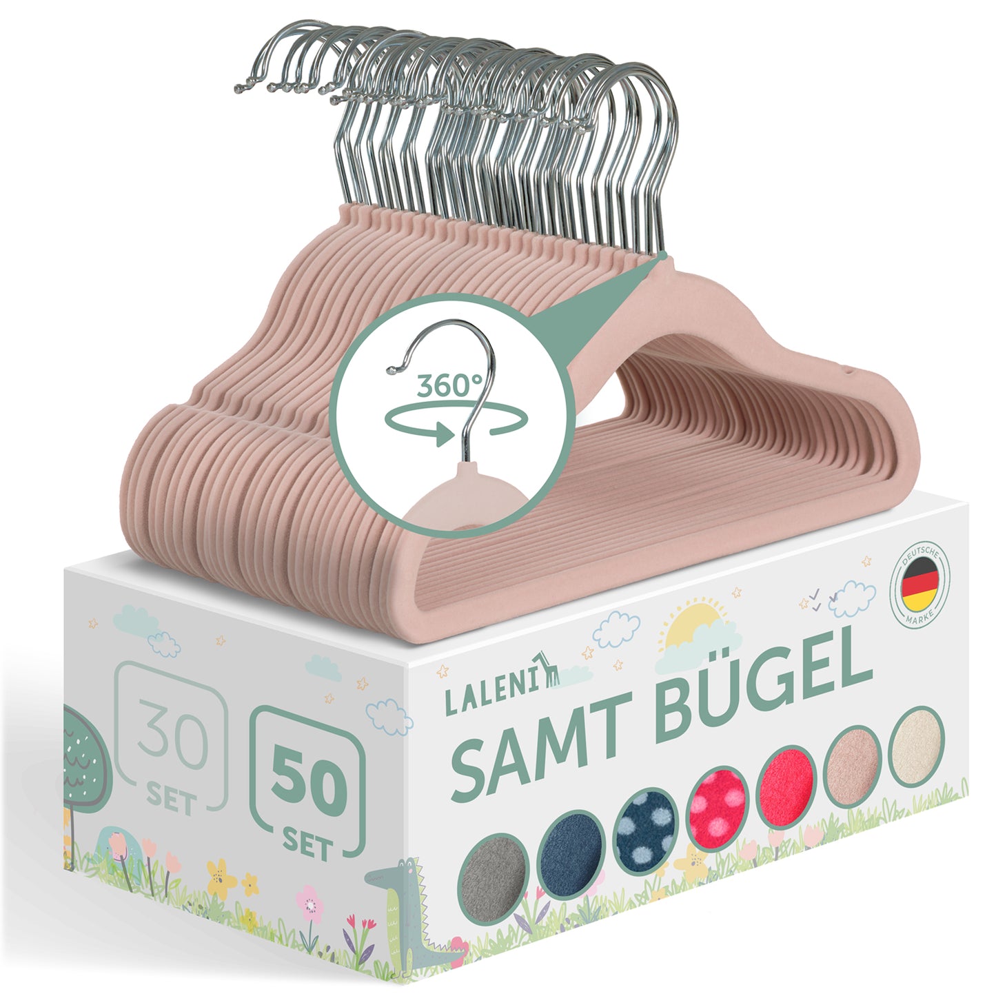 KINDERKLEIDERBÜGEL mit Samtbezug für Kinderkleidung & Babykleidung