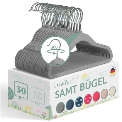 KINDERKLEIDERBÜGEL mit Samtbezug für Kinderkleidung & Babykleidung