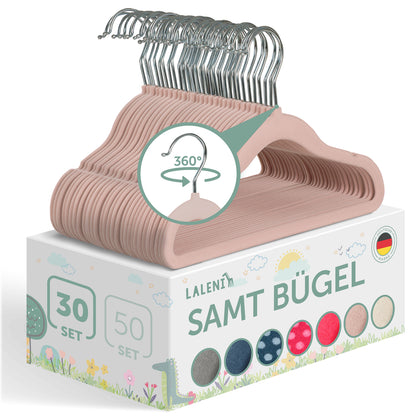 KINDERKLEIDERBÜGEL mit Samtbezug für Kinderkleidung & Babykleidung