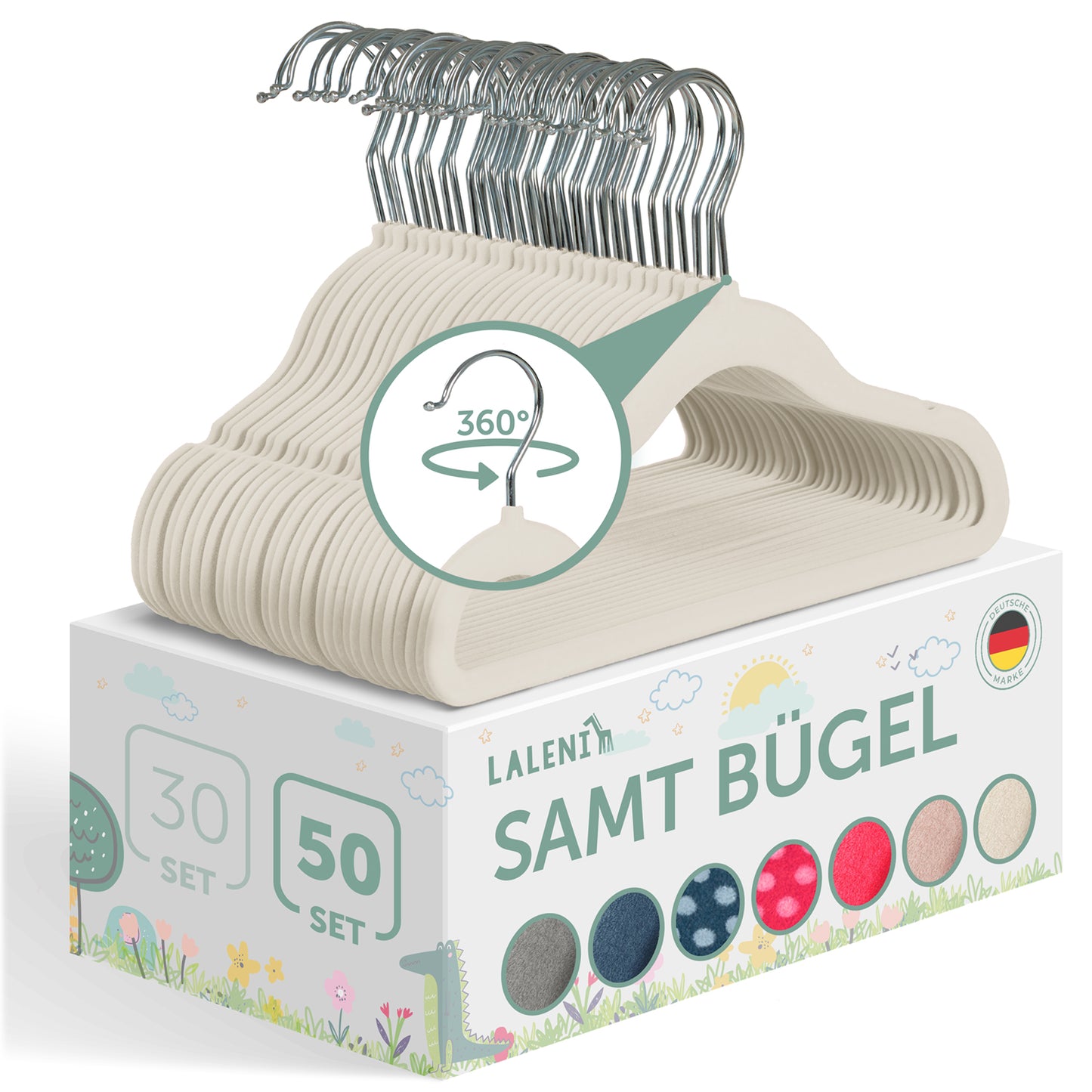 KINDERKLEIDERBÜGEL mit Samtbezug für Kinderkleidung & Babykleidung