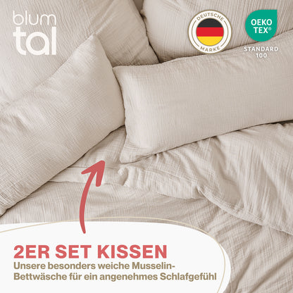 MUSSELIN KISSENBEZUG 2er Set aus 100% Baumwolle - Atmungsaktiv Extra Weich