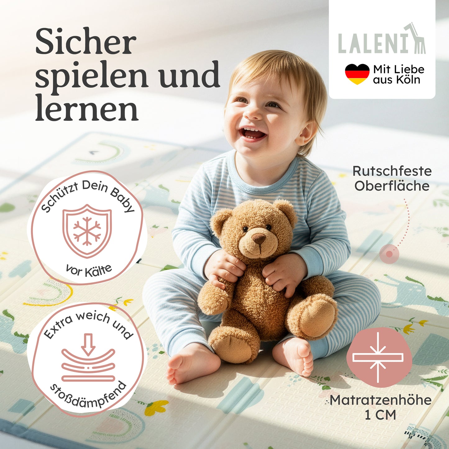 PLAYMAT SINDAL - Krabbelmatte Wasserdichte Spielmatte Faltbar & Isolierend