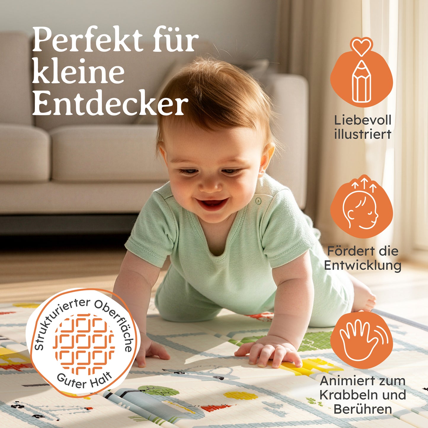 PLAYMAT SINDAL - Krabbelmatte Wasserdichte Spielmatte Faltbar & Isolierend