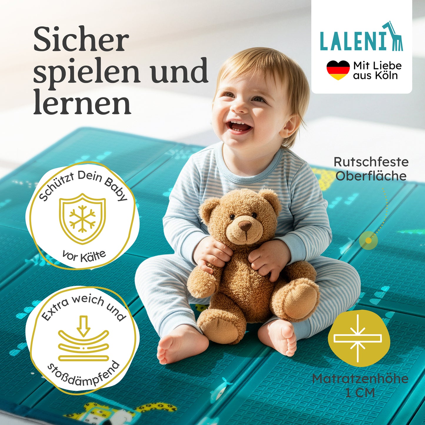 PLAYMAT SINDAL - Krabbelmatte Wasserdichte Spielmatte Faltbar & Isolierend