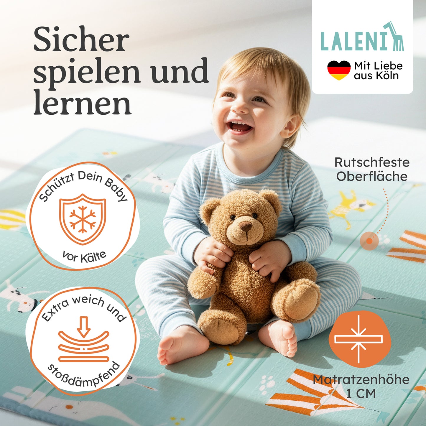 PLAYMAT SINDAL - Krabbelmatte Wasserdichte Spielmatte Faltbar & Isolierend