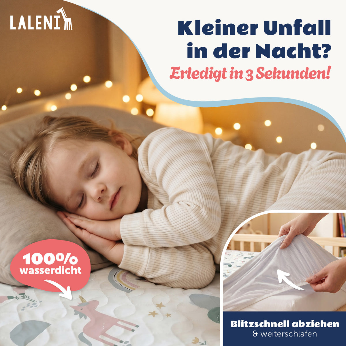 BETTUNTERLAGE für Kinder - wasserdicht, knisterfrei & waschbar bei 95 C°