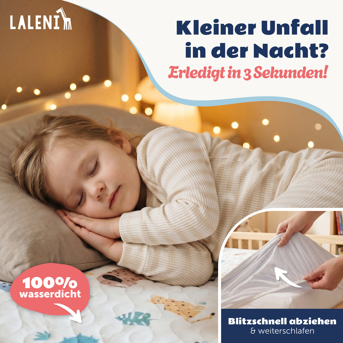 BETTUNTERLAGE für Kinder - wasserdicht, knisterfrei & waschbar bei 95 C°