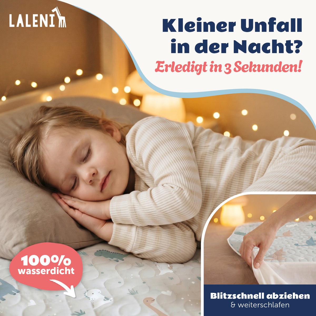BETTUNTERLAGE für Kinder - wasserdicht, knisterfrei & waschbar bei 95 C°
