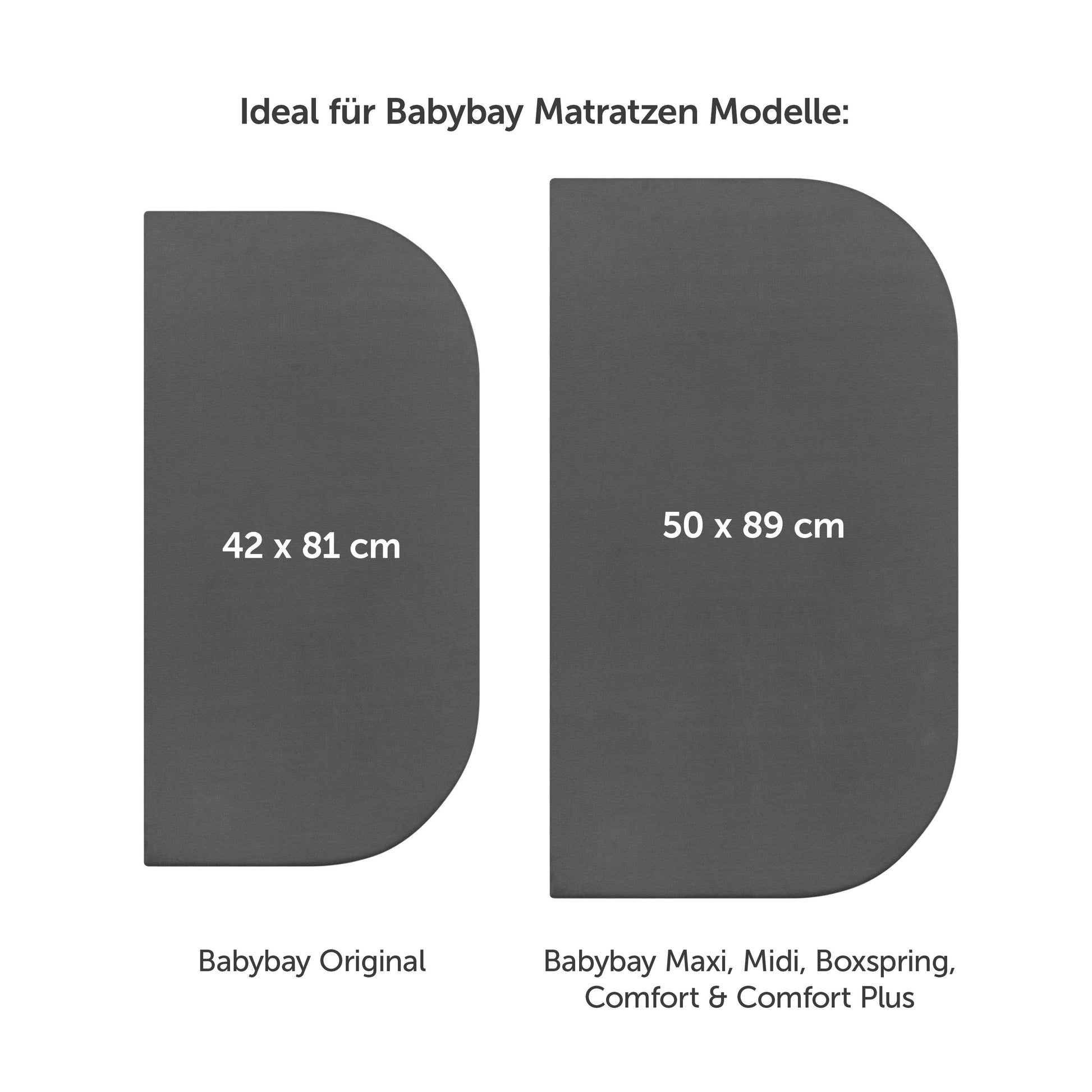 Zwei Spannbetttücher in verschiedenen Größen ideal für anthrazit Matratzenmodelle.