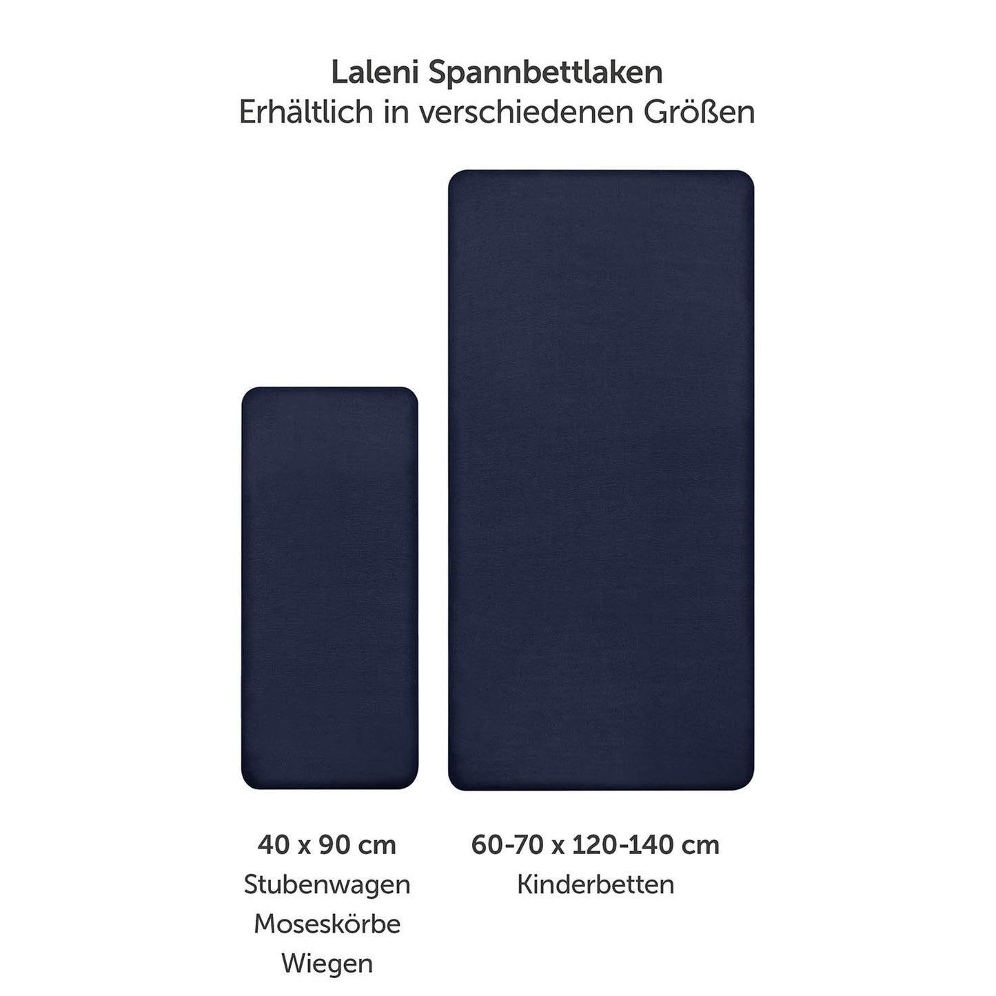 Produktverpackung für Premium Spannbetttücher in dunkelblau Farben mit Öko-Tex Standard 100 Siegel.