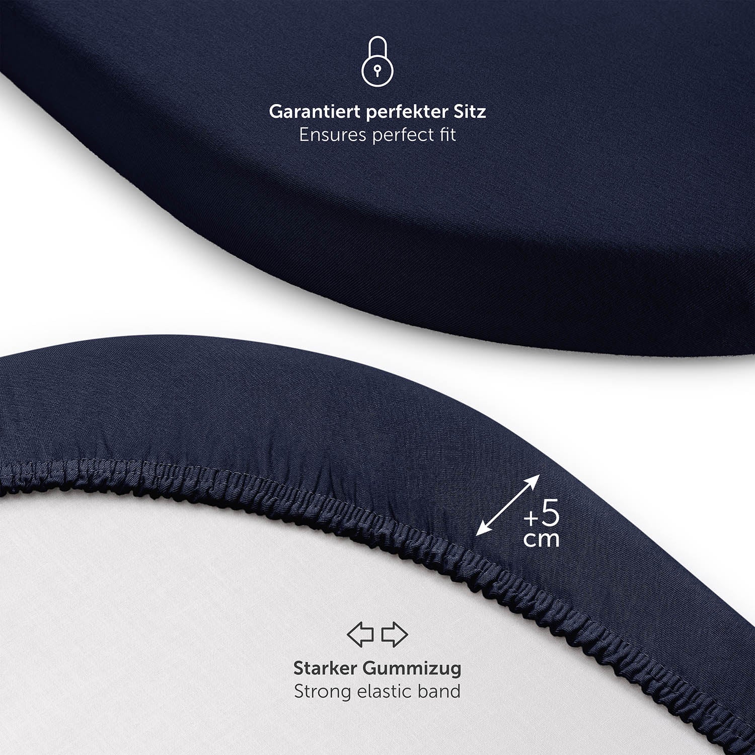 Zwei Spannbetttücher in verschiedenen Größen ideal für dunkelblau Matratzenmodelle.