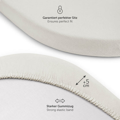 Zwei Spannbetttücher in verschiedenen Größen ideal für elfenbein Matratzenmodelle.