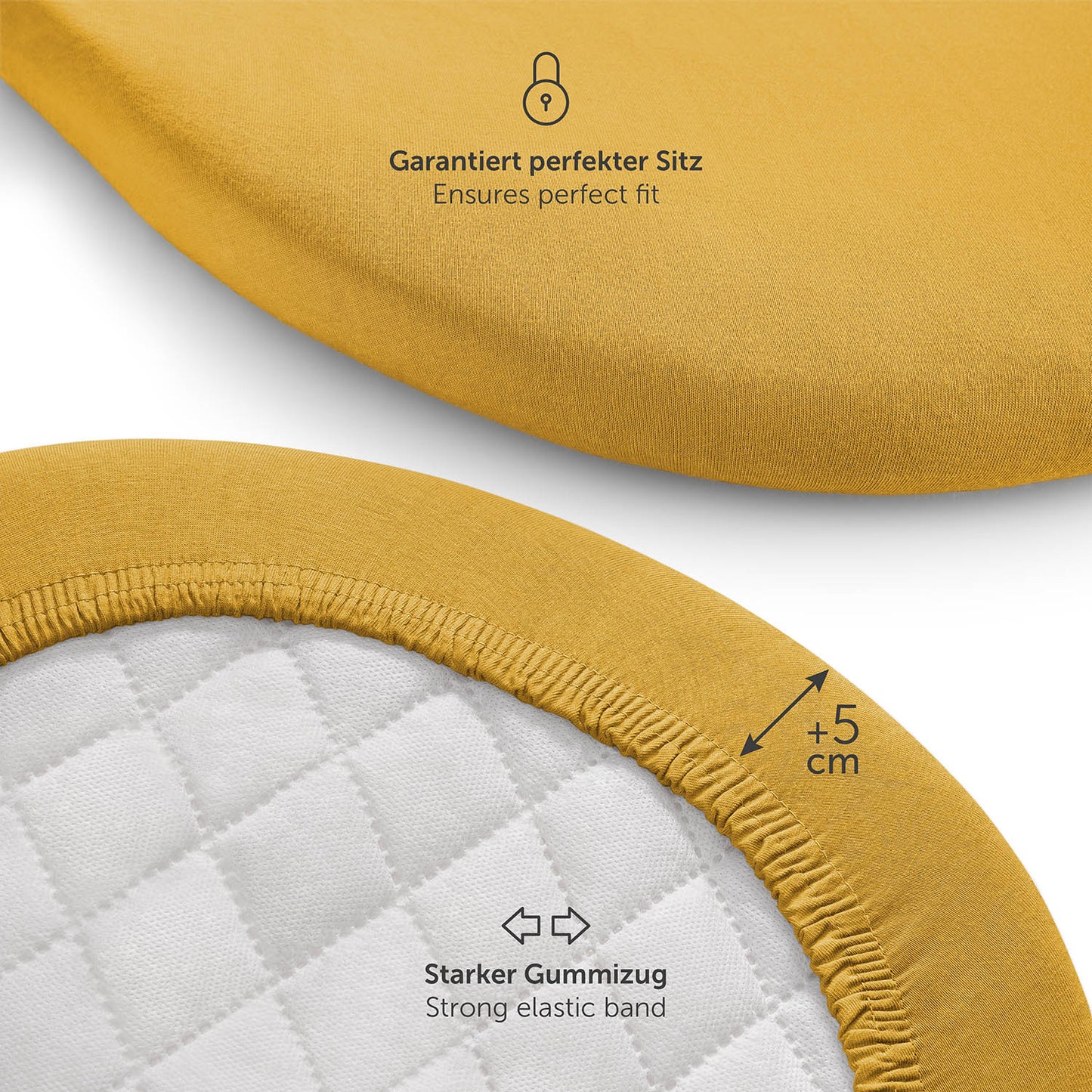 Zwei Spannbetttücher in verschiedenen Größen ideal für gelb Matratzenmodelle.