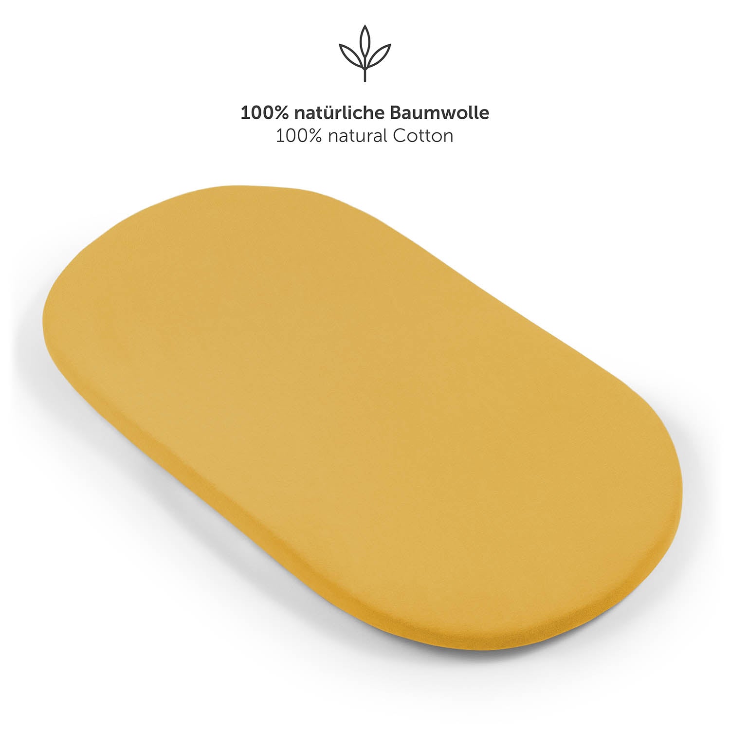 Detailansicht eines gelb Spannbetttuchs mit starkem Gummizug und Zusatz von 5 cm für perfekten Sitz.