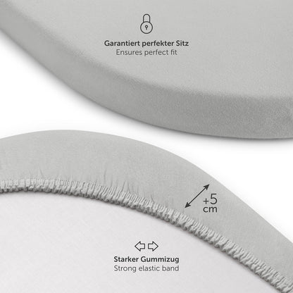 Zwei Spannbetttücher in verschiedenen Größen ideal für grau Matratzenmodelle.