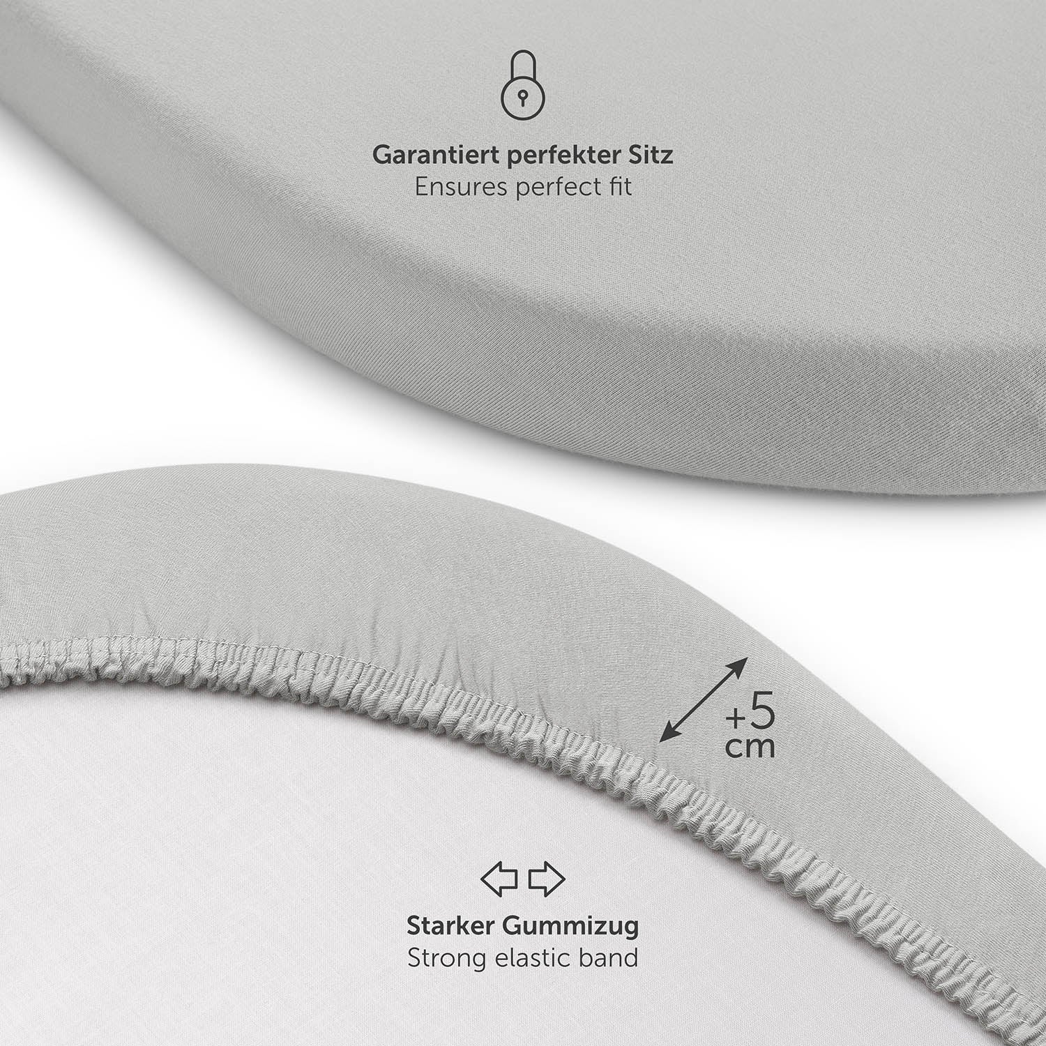 Zwei Spannbetttücher in verschiedenen Größen ideal für grau Matratzenmodelle.