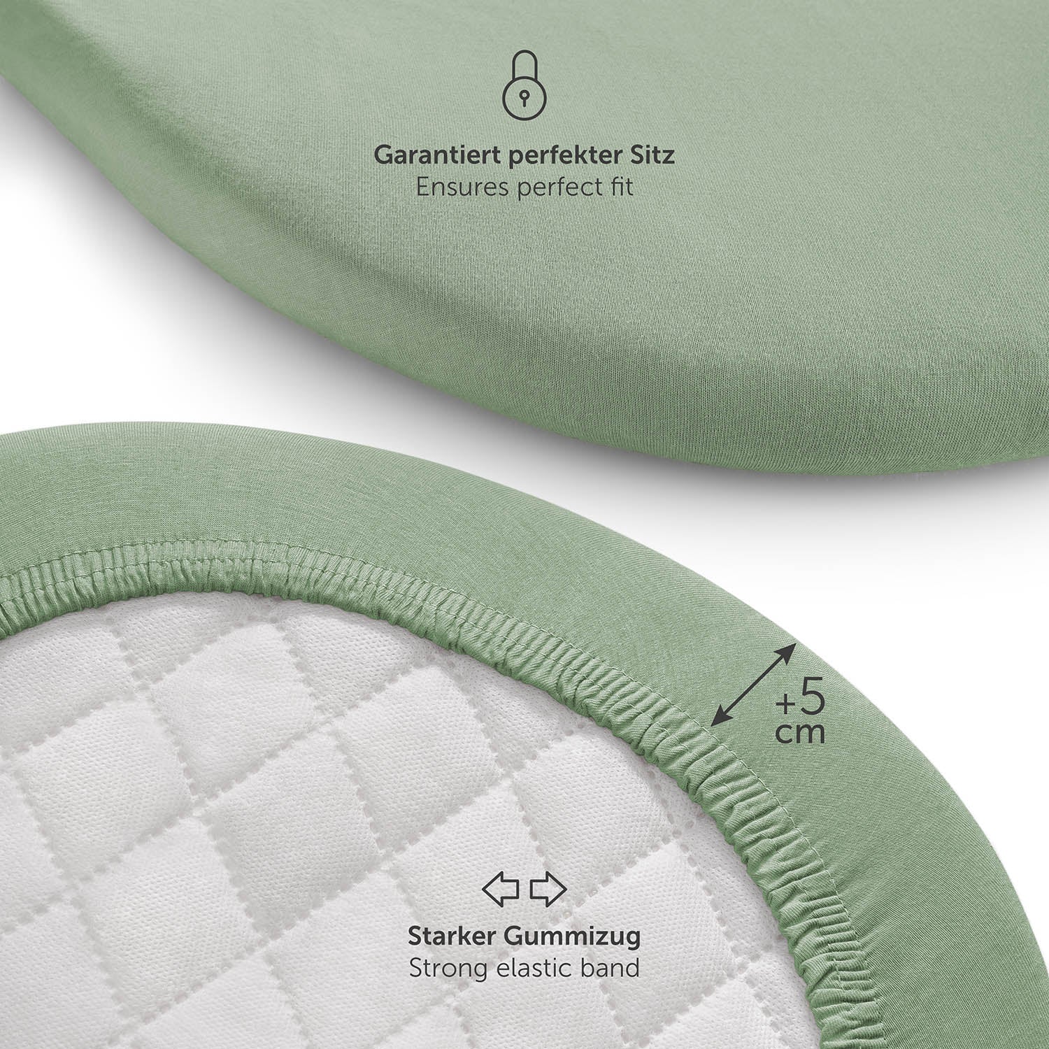 Zwei Spannbetttücher in verschiedenen Größen ideal für grün Matratzenmodelle.