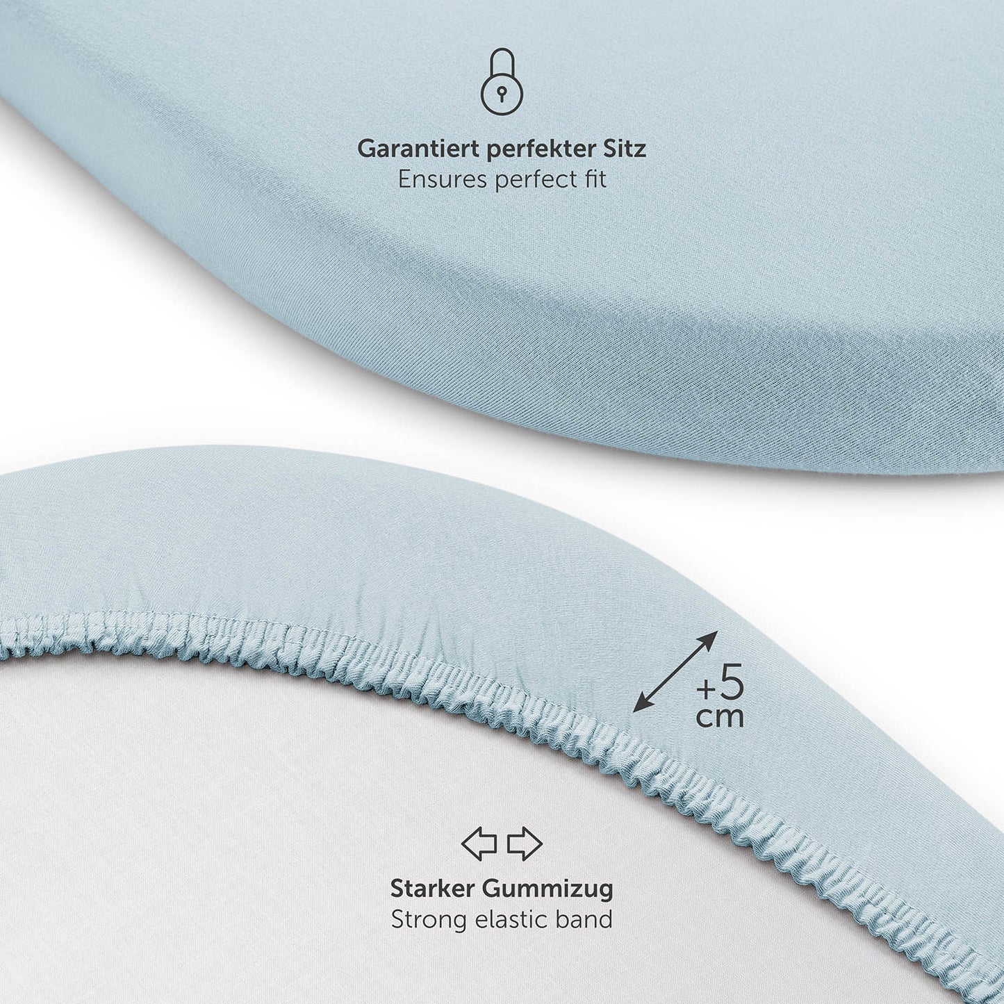 Zwei Spannbetttücher in verschiedenen Größen ideal für hellblau Matratzenmodelle.