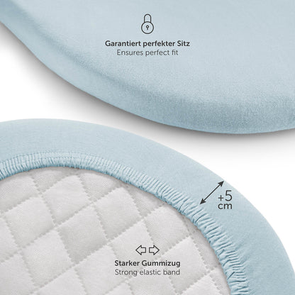 Zwei Spannbetttücher in verschiedenen Größen ideal für hellblau Matratzenmodelle.